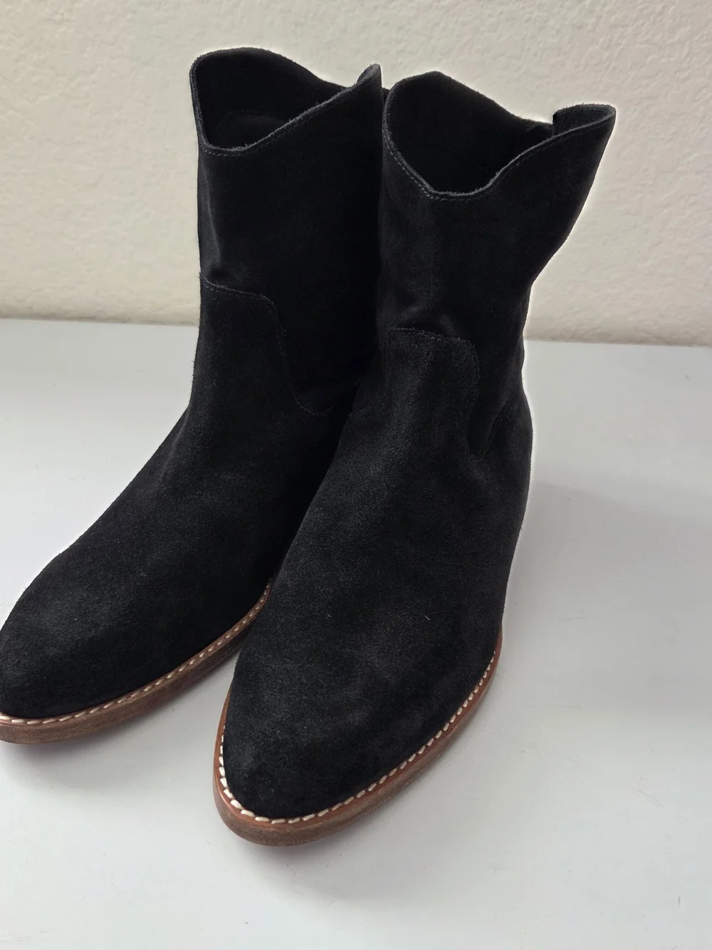 Vince Black Suede Ankle Boots - Pointed Toe Western Style